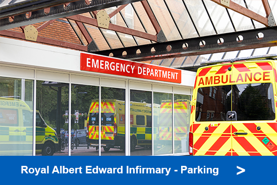 Photo of Royal Albert Edward Infirmary linking to car parking information