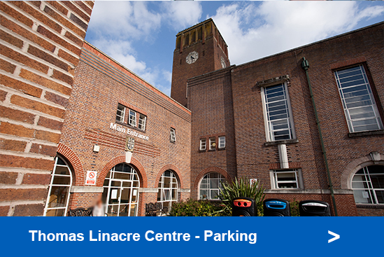 Photo of Thomas Linacre Centre linking to car parking information